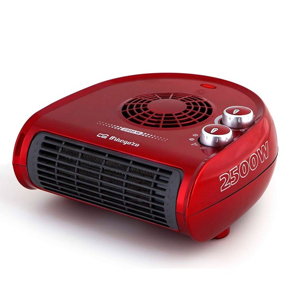 Orbegozo calefactor eléctrico rojo horizontal 2500W termostato 2 niveles y función ventilador