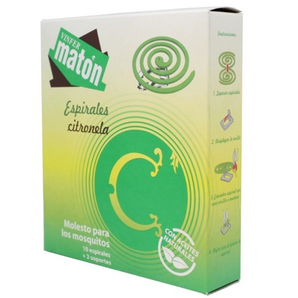 Vinfer Matón espirales citronela repelente insectos y mosquitos 2 Soportes 10 Unidades