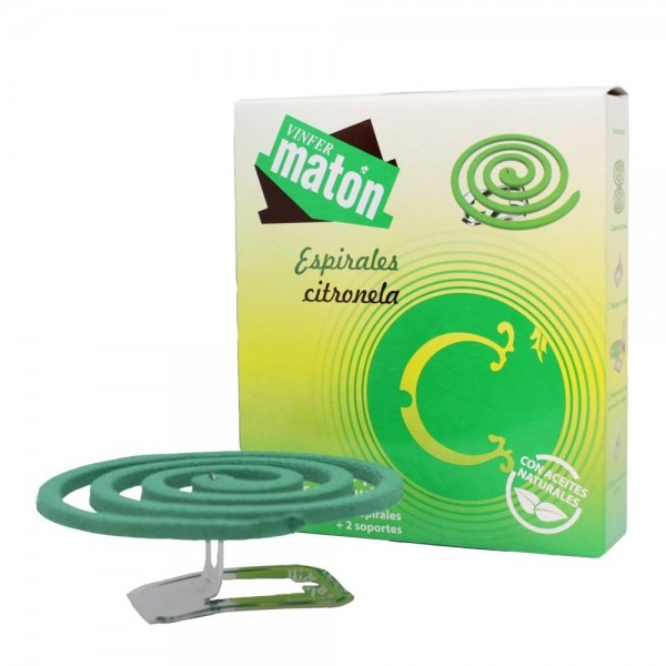 Vinfer Matón espirales citronela repelente insectos y mosquitos 2 Soportes 10 Unidades