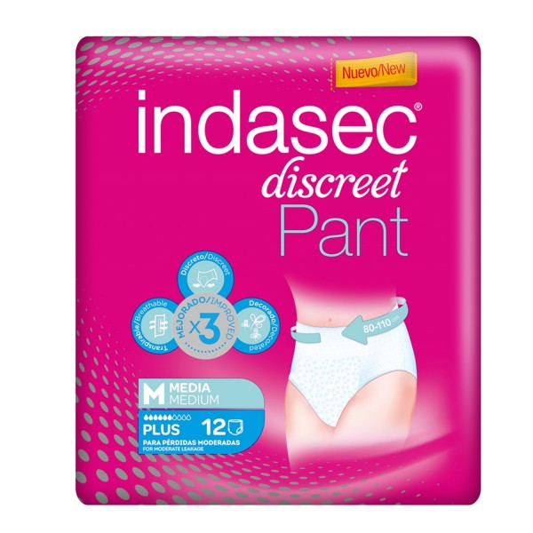 Indasec Discreet Pant Plus Talla Mediana 12 Uds