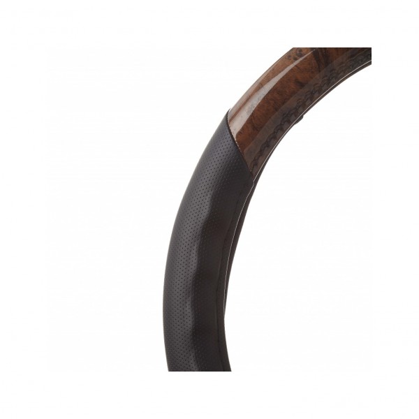 Funda de Volante Transpirable tipo Polipiel, con efecto Madera Oscura y color Negro, Universal para Volnates 39-41cm diametro