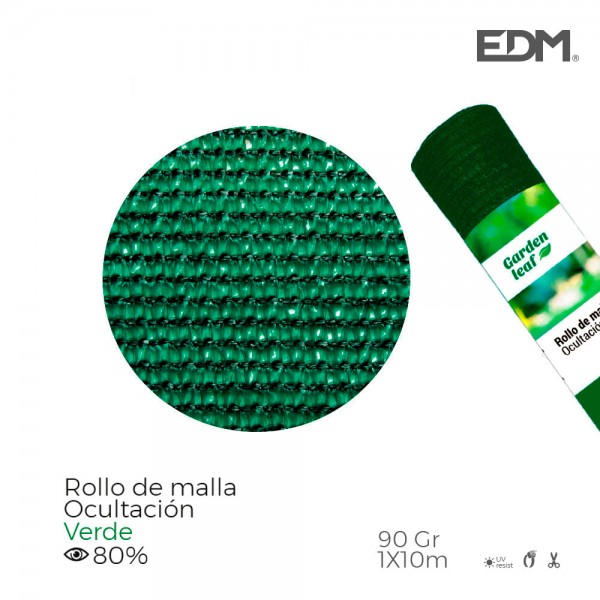 Malla de ocultacion color verde 90g 1x10m edm