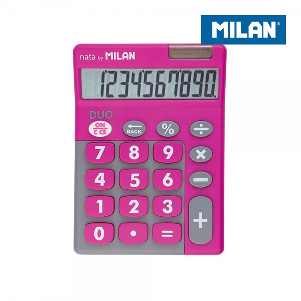 Blister calculadora duo 10 digitos rosa teclas grandes milan