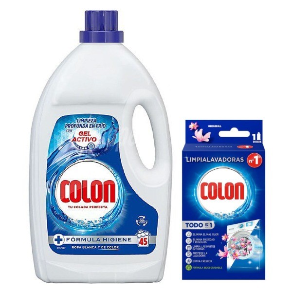 Colon Gel Activo Higienizante Detergente Líquido 45 lavados + Colon limpialavadoras 1 unidad