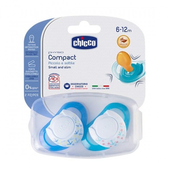 CHICCO 2 CHUPETES PHYSIO COMPACT CAUCHO 6M+ NIÑO