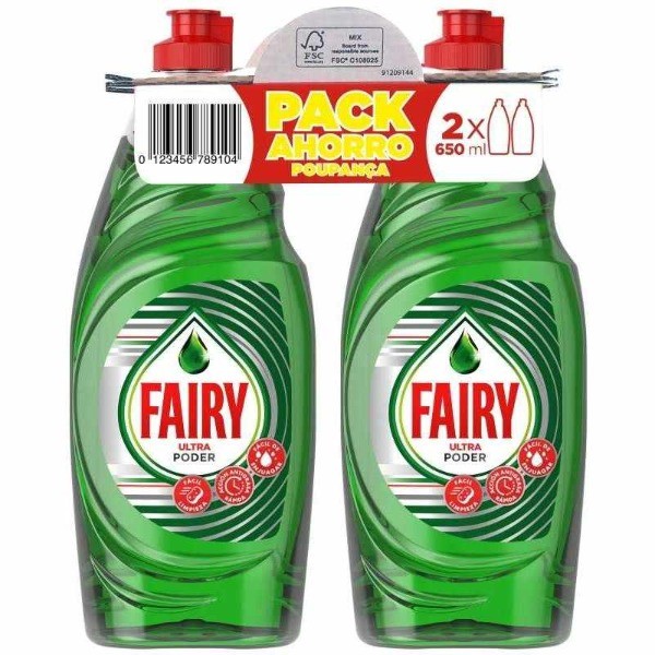Fairy Ultra Poder detergente lavavajillas a mano 2 x 650 ml