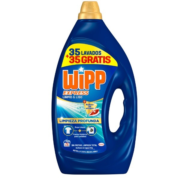 Wipp Express Limpio y Liso detergente líquido ropa 70 lavados