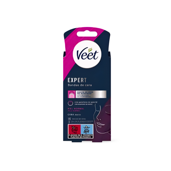 Veet Expert bandas cera depilatoria facial piel normal 16uds