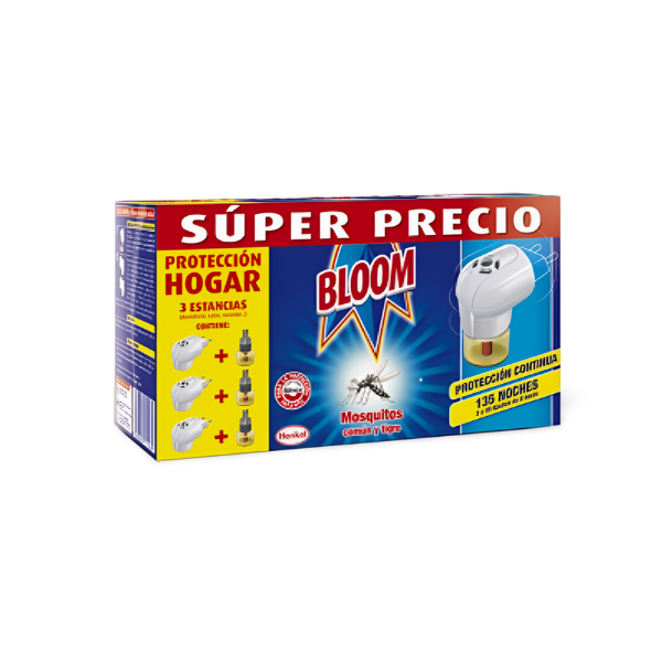 Bloom insecticida eléctrico moscas y mosquitos 3 aparato difusor 3 recambio líquido