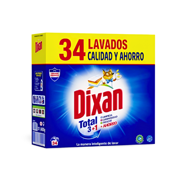 Dixan Total detergente lavadora en polvo para ropa 34 lavados 