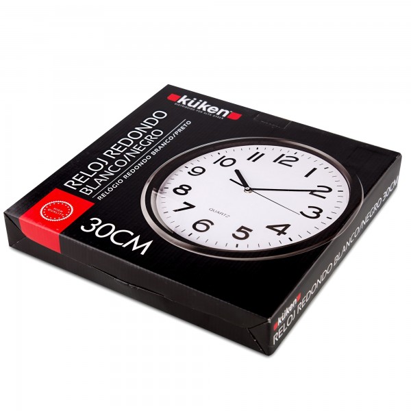 Kuken Reloj cocina negro / blanco redondo colgar pared 30cm