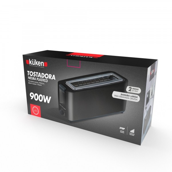 Kuken tostadora pan grande negra 2 rebanadas 900W